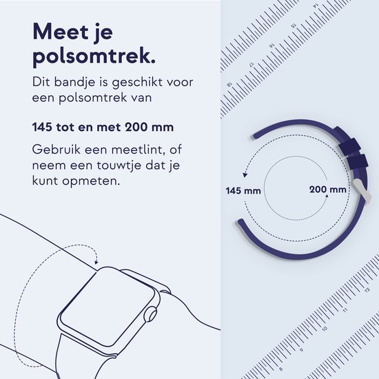 Instructies voor het opmeten van de polsomtrek voor een horlogebandje van 145 mm tot 200 mm.