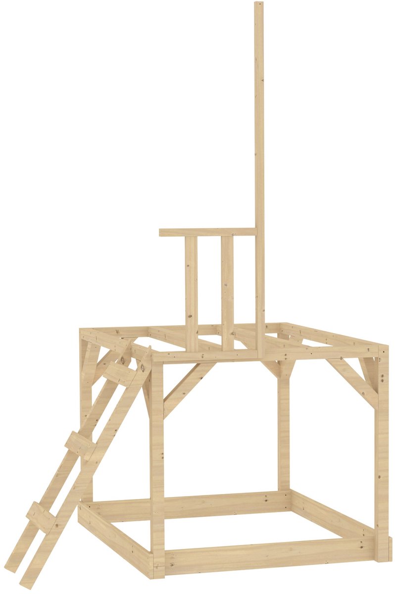 Platform op palen met natuurlijk balkon van FSC®-hout voor modulaire speelhuisjes