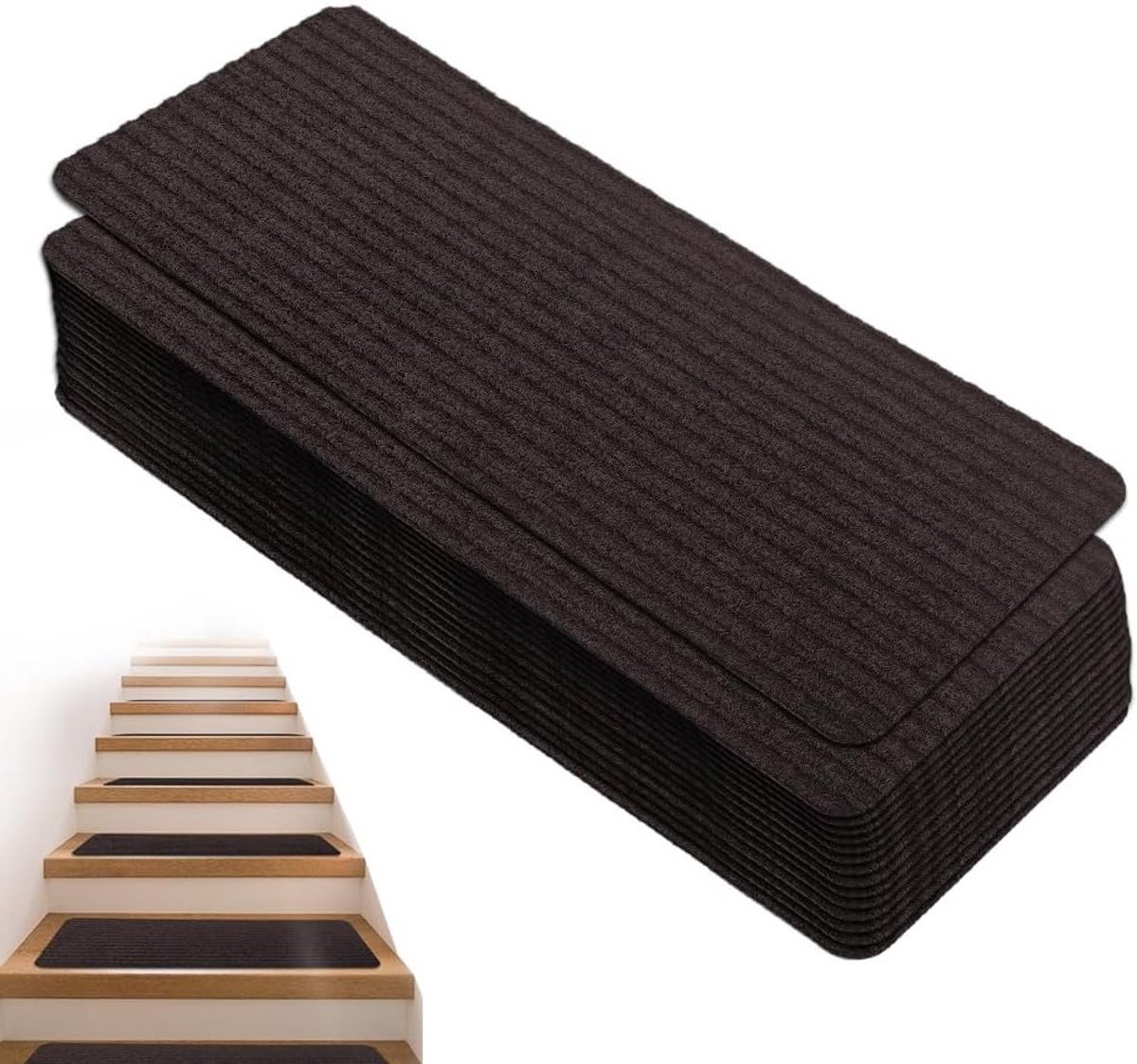 Antislip Trapmatten, Zelfklevend en Herbruikbaar, Zacht en Veilig voor Huisdieren, Kinderen en Senioren (Bruin, 76 x 20 cm)