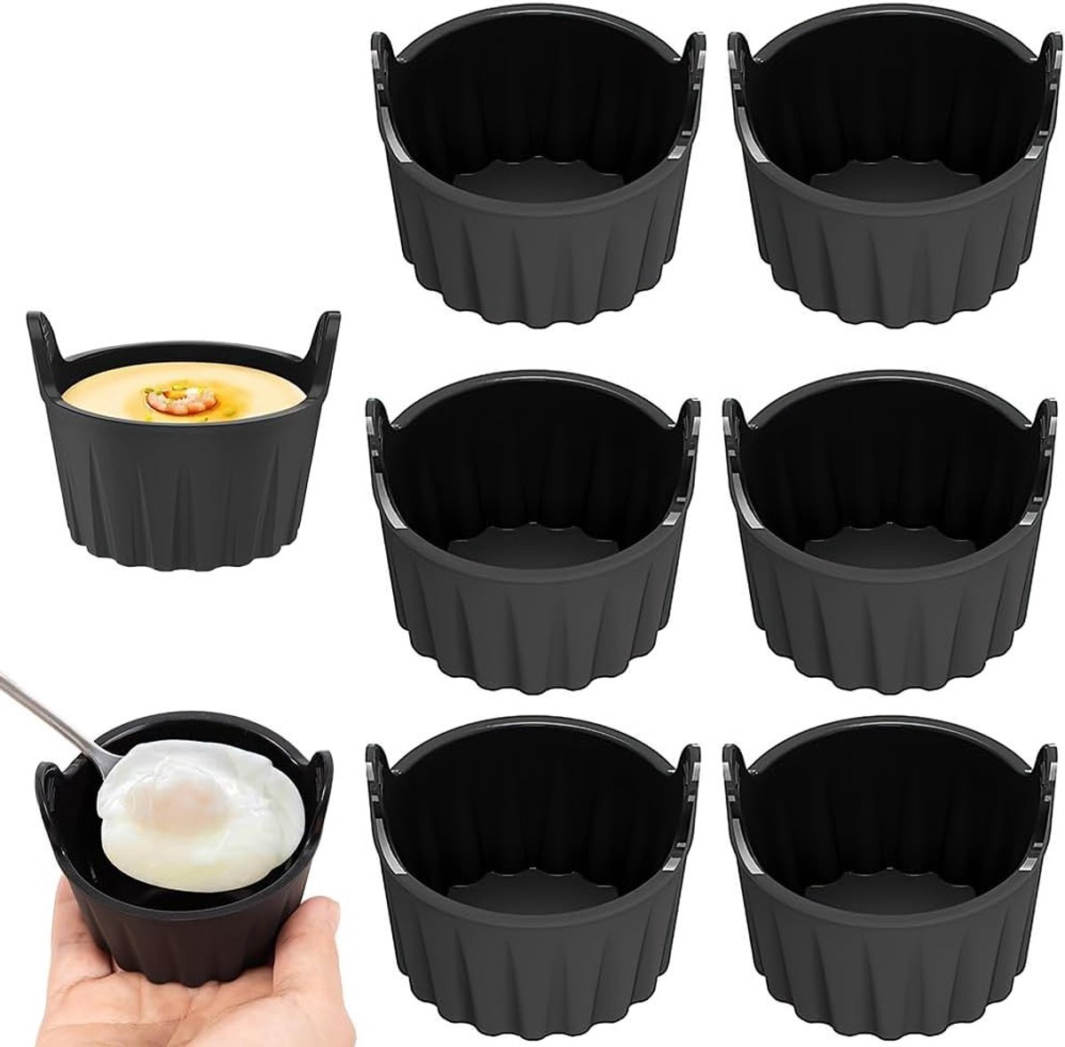 Zes herbruikbare silicone vormen voor de airfryer, ideaal voor eieren, pudding en taarten, antiaanbak en veelzijdig