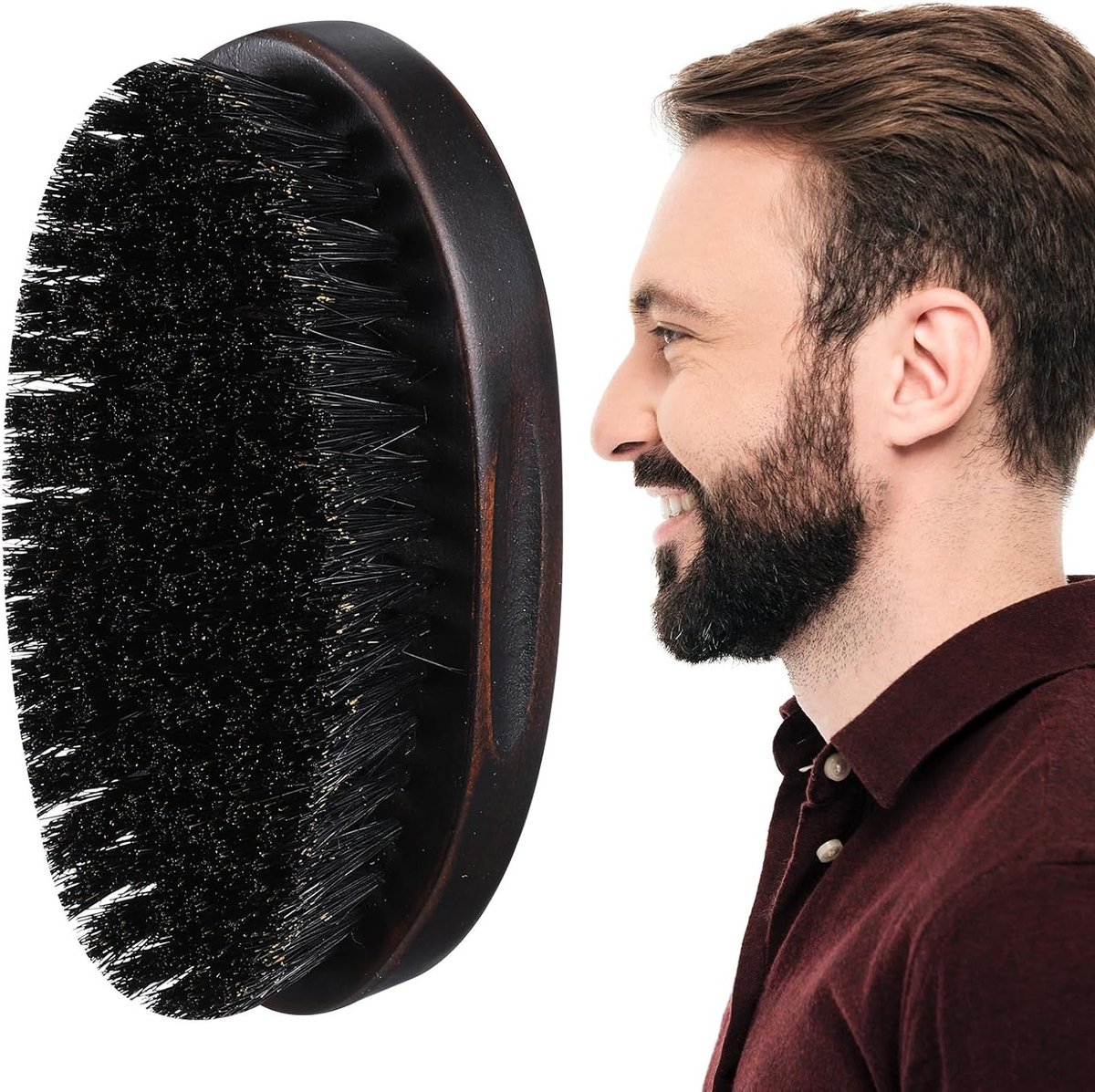 Beard Brush en Kam voor Mannen, Antislip Houten Borstel en Kam voor Baardverzorging en Styling