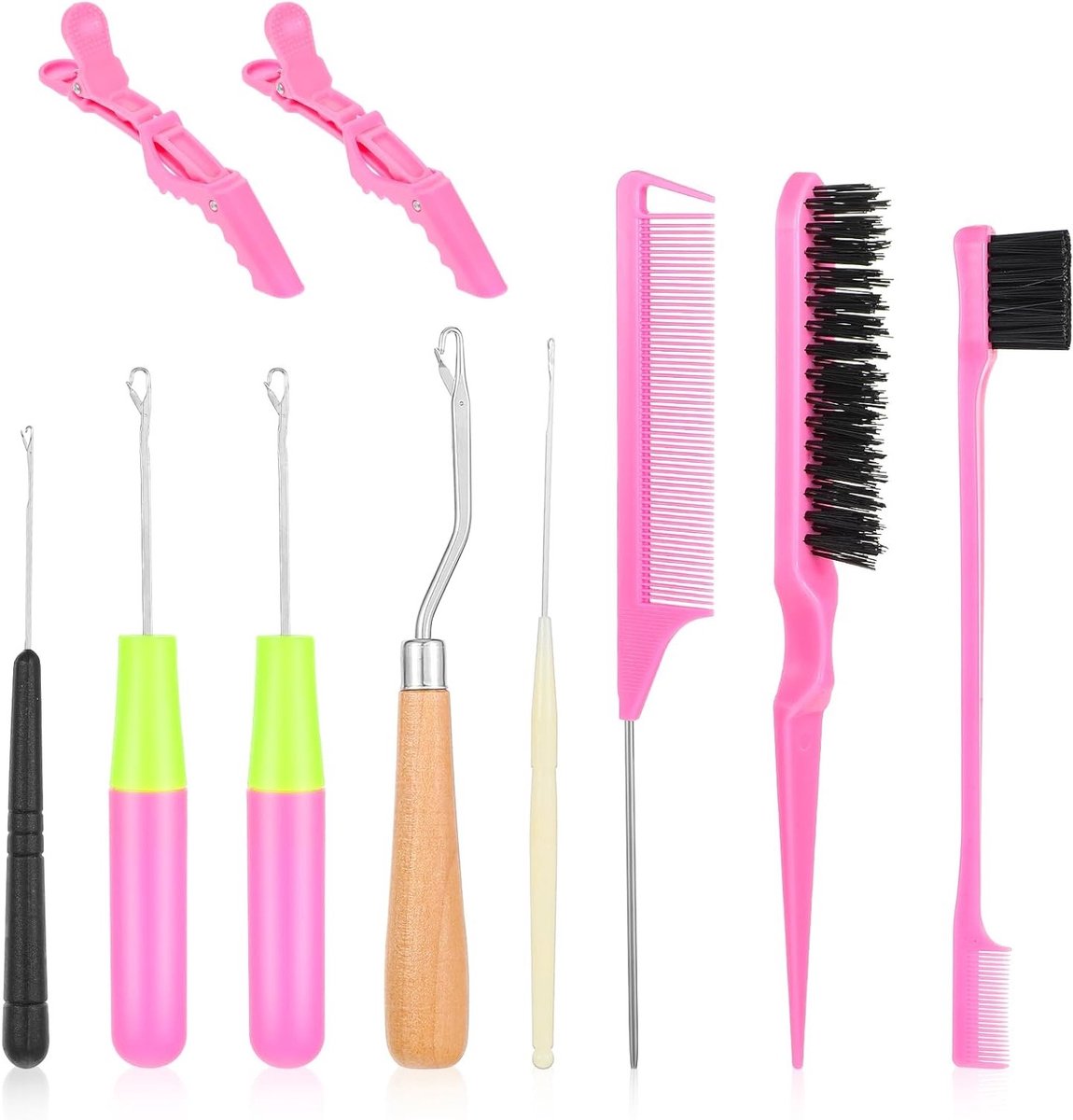 Professionele Haakset voor Haarstyling - 10 Stuks, Inclusief 5 Verschillende Haakmaten voor Kleur- en Dyeservice, Ideaal voor Kappers en Thuisgebruik