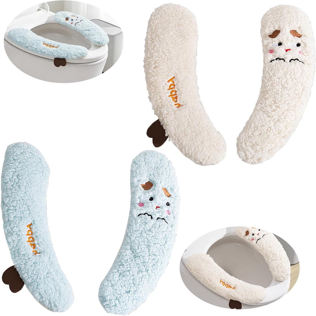 Wasbare Toiletbril Covers Set van 2, 34x10cm, Pluche en Zacht, Warm en Comfortabel, Inclusief Handgrepen