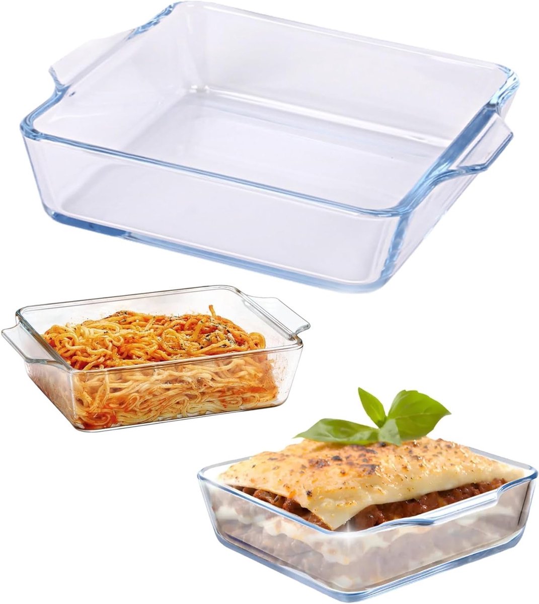 Glazen ovenschaal 0.8 liter, 19.5 x 16.5 x 4.5 cm, borosilicaatglas, geschikt voor magnetron, oven en vaatwasser, ideaal voor bakken en bewaren