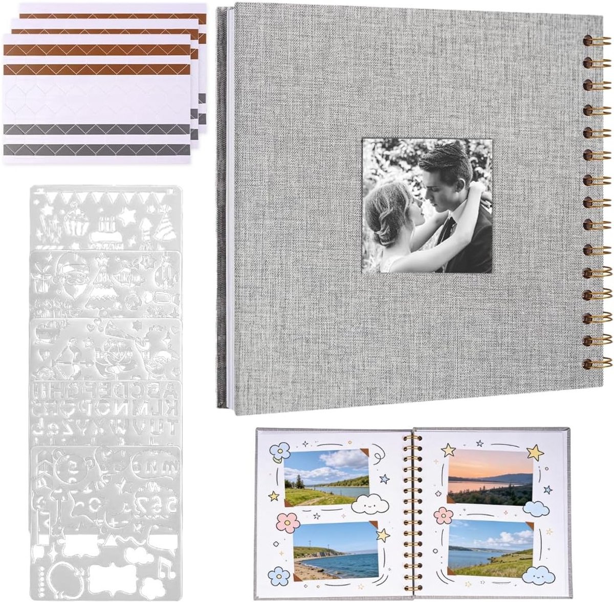 Creatief fotoalbum scrapbook 20,5 x 20,5 cm - DIY fotoboek met 20 vellen, ringband en kraftpapier voor baby en verjaardagen