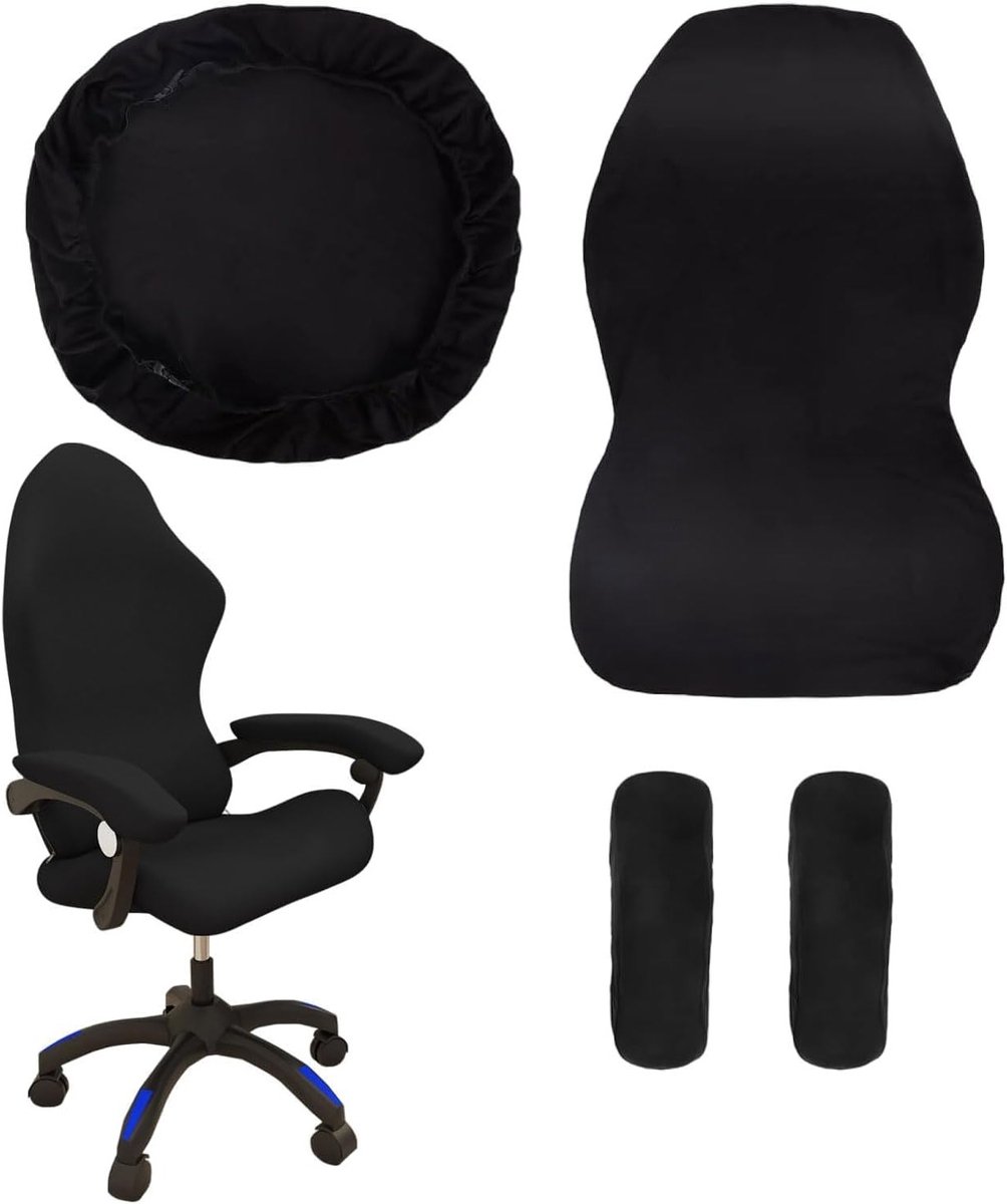 Comfortabele Gaming Stoel Hoes voor 4-delige Set - Elastische Bescherming voor Draaisteunen en Armleuningen, Zwart