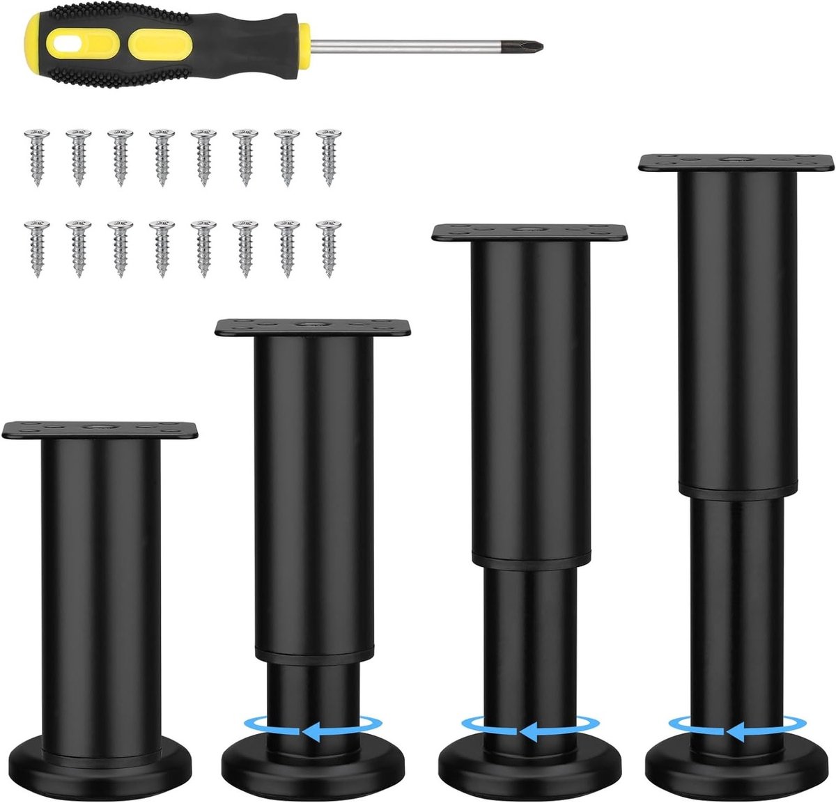 Verstelbare Meubelpoten 12-18cm - 4 Stuks Zware Metalen Vervangingspoten voor Sofa, Tafel en Stoel met Schroeven