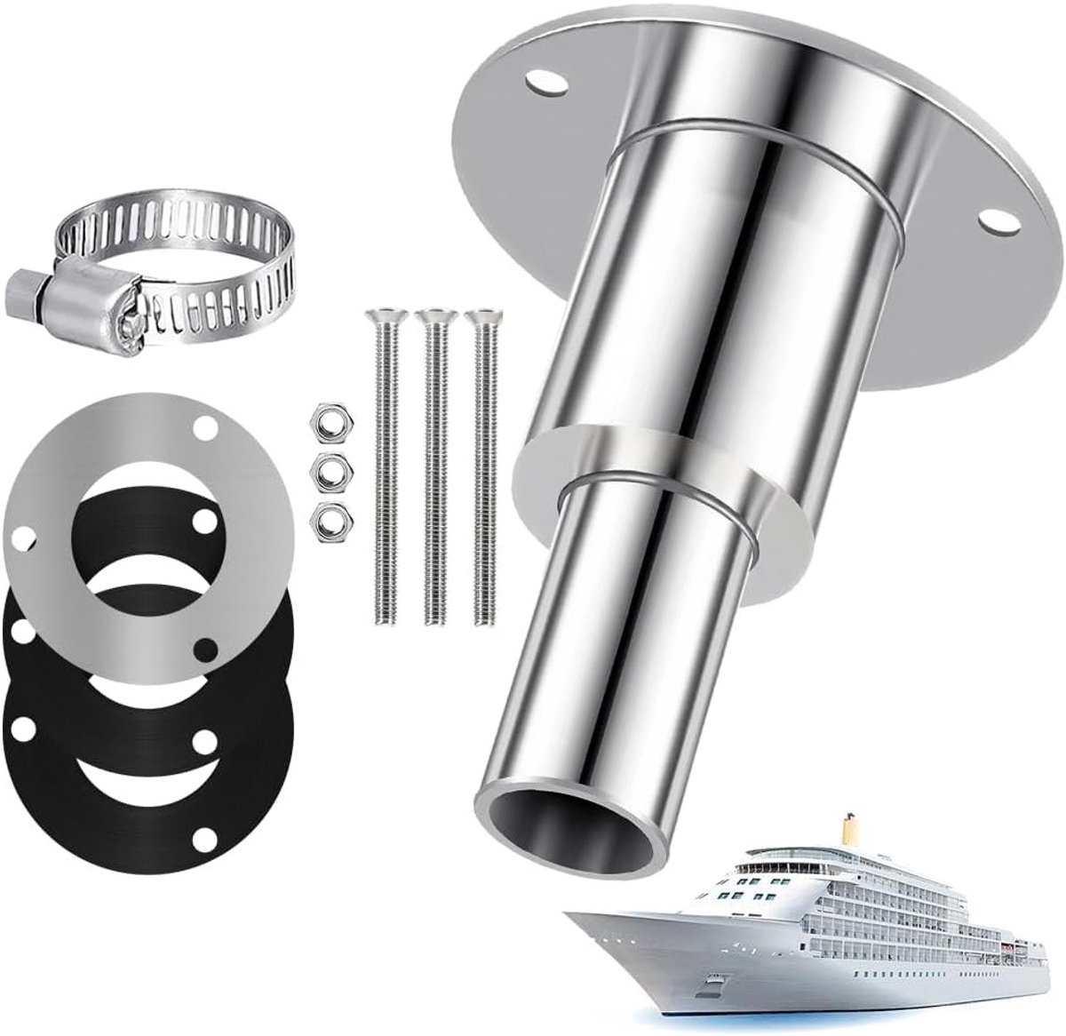 Doorvoeruitlaat voor schepen, roestvrij staal, aanpassing van de huid, uitlaatpijp voor 24mm uitlaatslang, accessoires voor dieselverwarming, maritieme uitlaatoplossingen