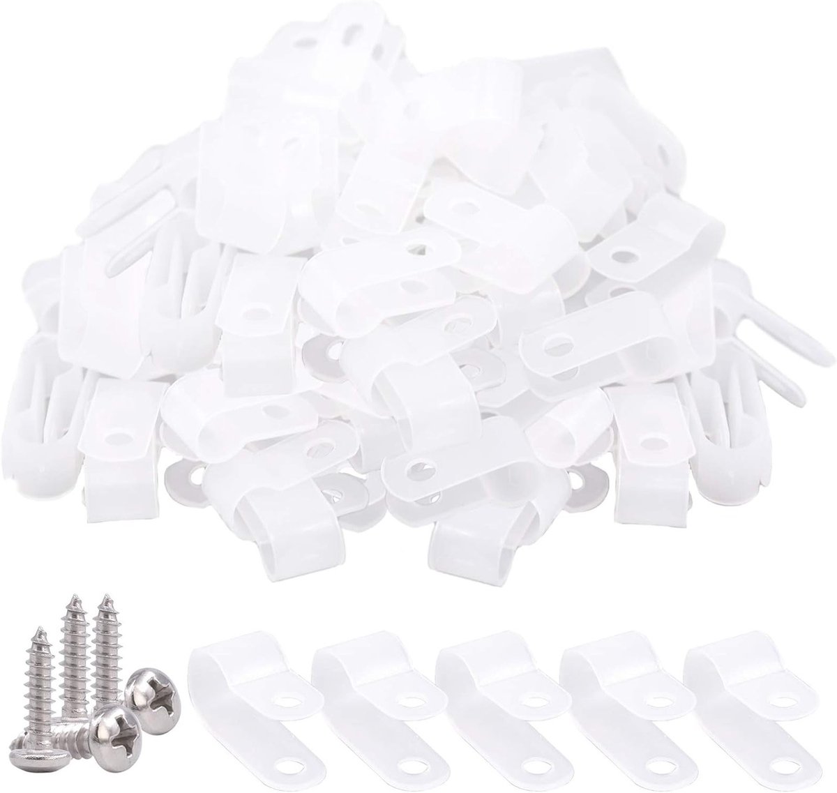 60 Stuks 3/8 Inch Witte Nylon Schroefmontage R-Type Kabelklemmen met Schroeven voor Kabels, Draden en Buizen