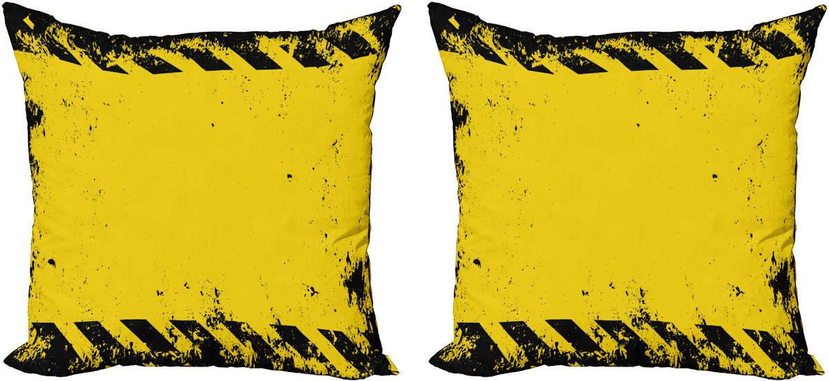ABAKUHAUS Grunge Decoratieve Kussenhoes 2-pack, Gevaarwaarschuwing, 50x50 cm, Geel en Zwart