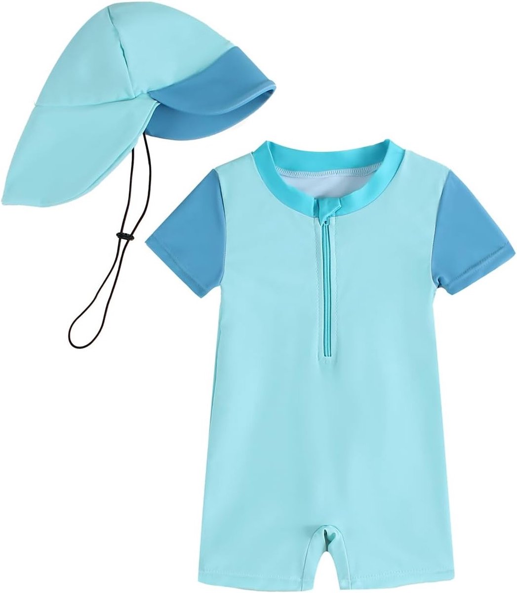 Zonnehoed voor Baby Jongens met UV-bescherming en Eendelig Zwempak voor Zomeractiviteiten