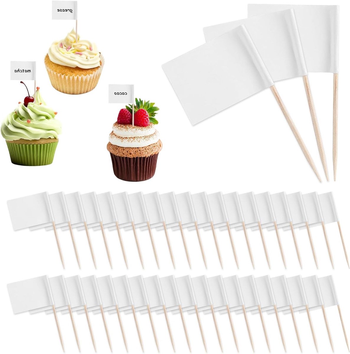 100 Stuks Voedsel Labels voor Buffet, Lege Prikkers, Kaasmarkers, DIY Stickers, Charcuterie Labels, Feestdecoratie en Cocktail Picks voor Feesten, Bar en Sportevenementen