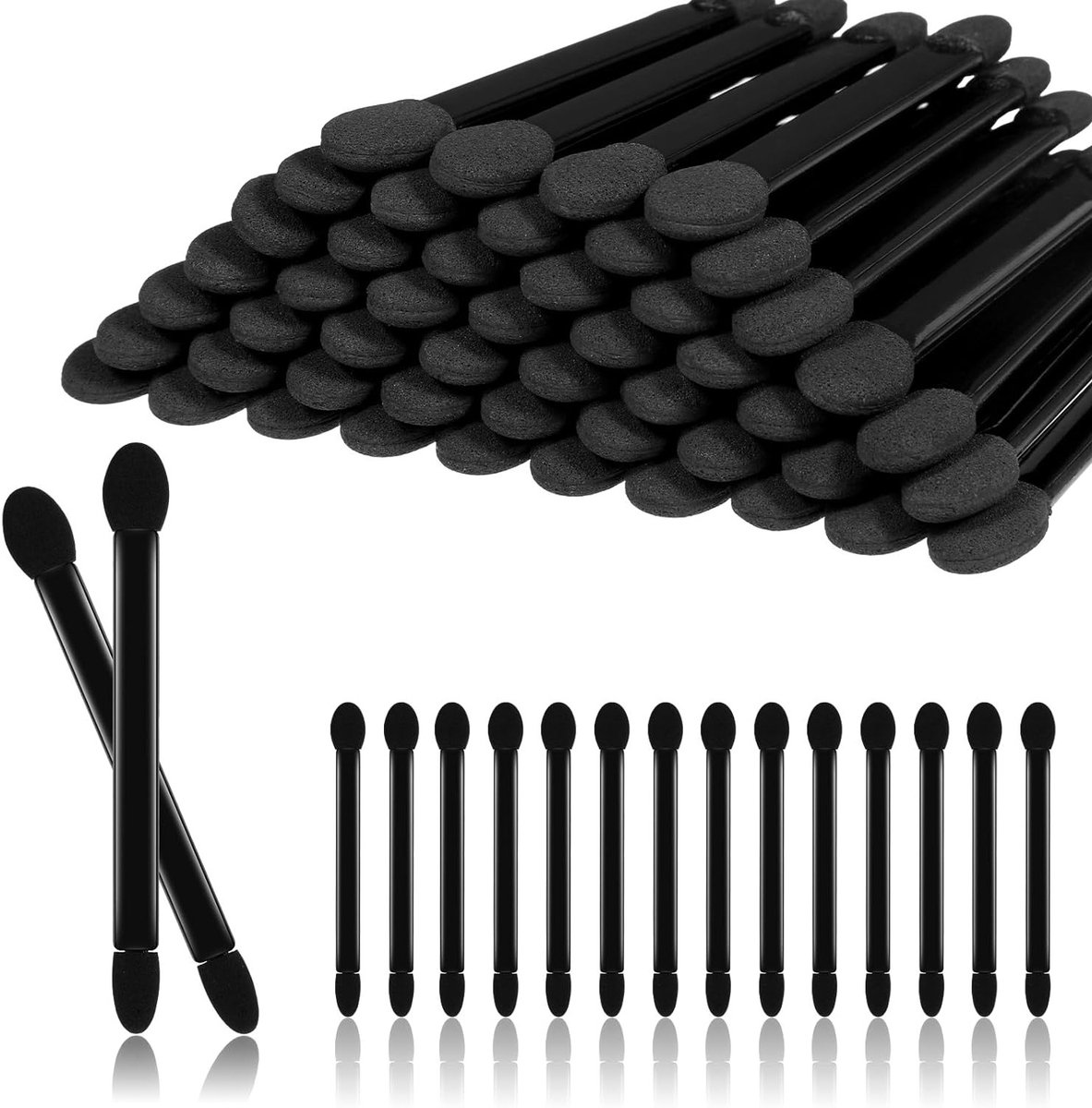 SnelShoppen - 50 Stuks Zwarte Oogschaduwkwasten, 9cm Dubbelzijdige Spons, Herbruikbare Make-up Tools voor Precisie Make-up