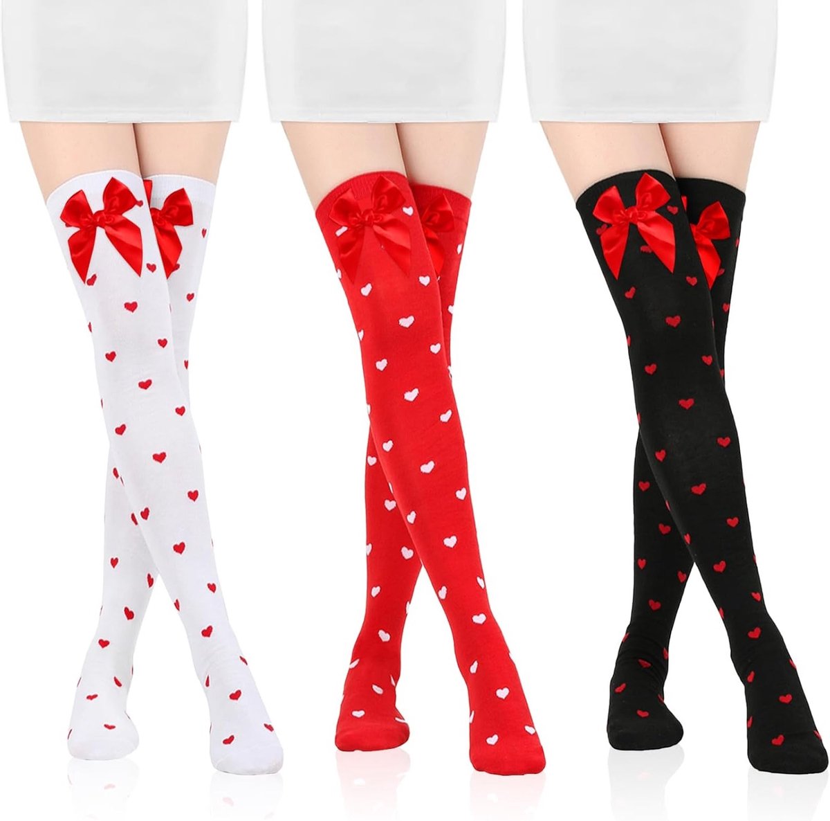 Elegante Dameskousen met Strik - 3 Paar Kniehoge Sokken voor Carnaval en Valentijnsdag - Perfecte Kostuumaccessoires