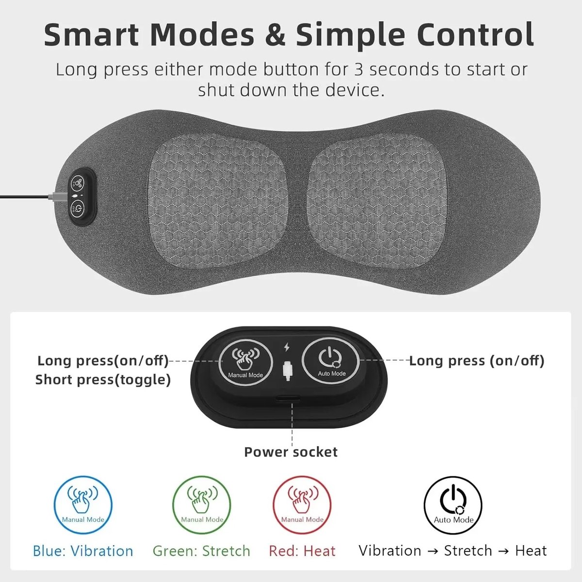 Ergonomische 3-in-1 rugmassager - Elektrische lendenmassage met warmte, vibratie, tractie en lendensteunkussen voor diepe rugmassage en ontspanning, geschikt voor bed en stoel. – foto 3