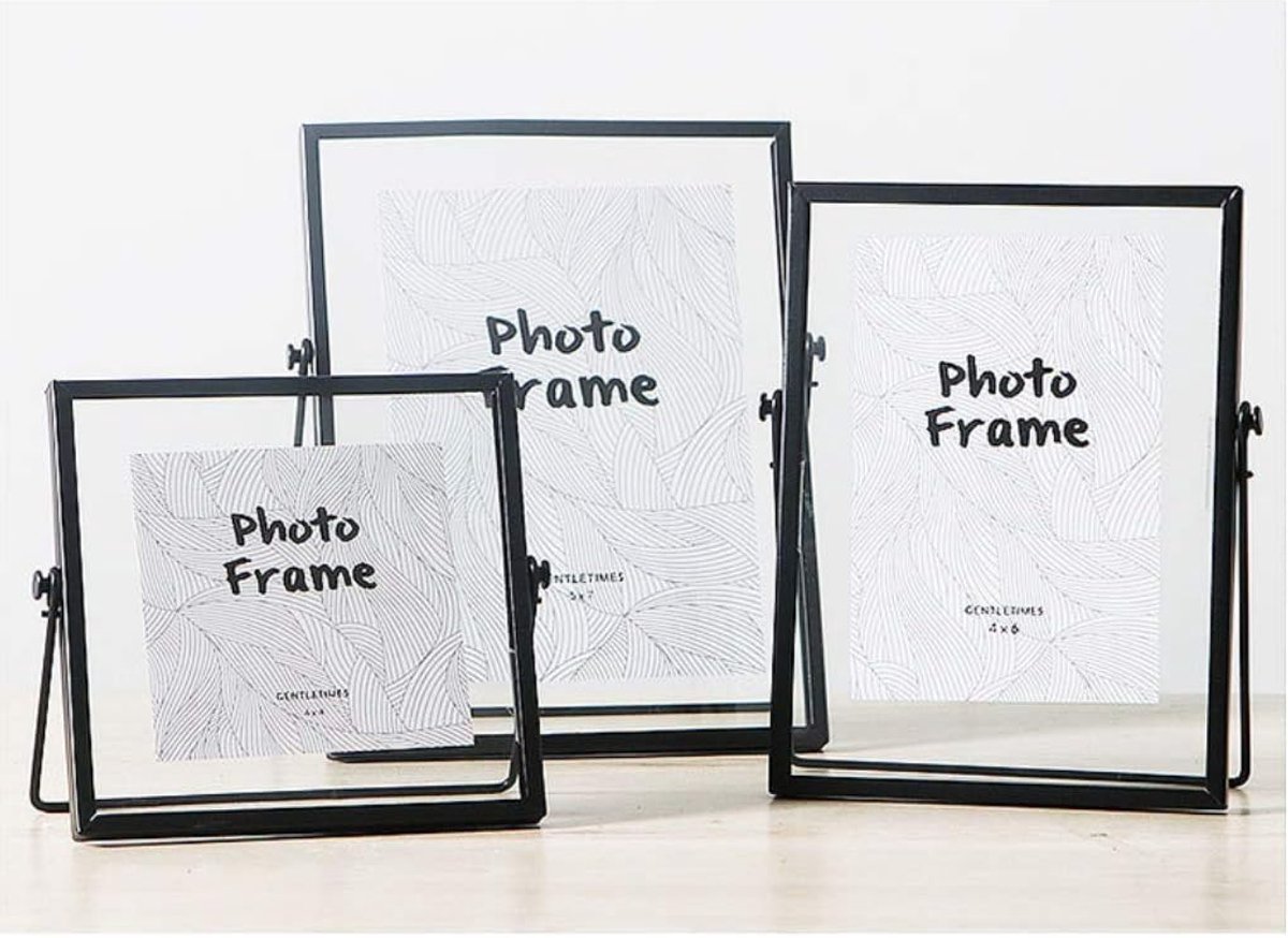 Set van 3 Vintage Zwarte Fotolijsten met Persglas - Decoratieve Tafelstandaard