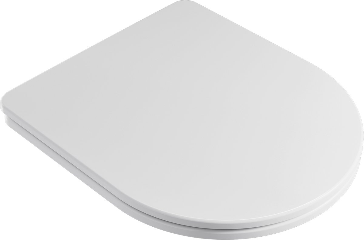 KUTAS WC bril D-vorm 425 x 360 mm - PP Thermoplast - Soft Close - Easy Clean - Met Deksel - RVS Bevestiging - Toiletbril - Wit