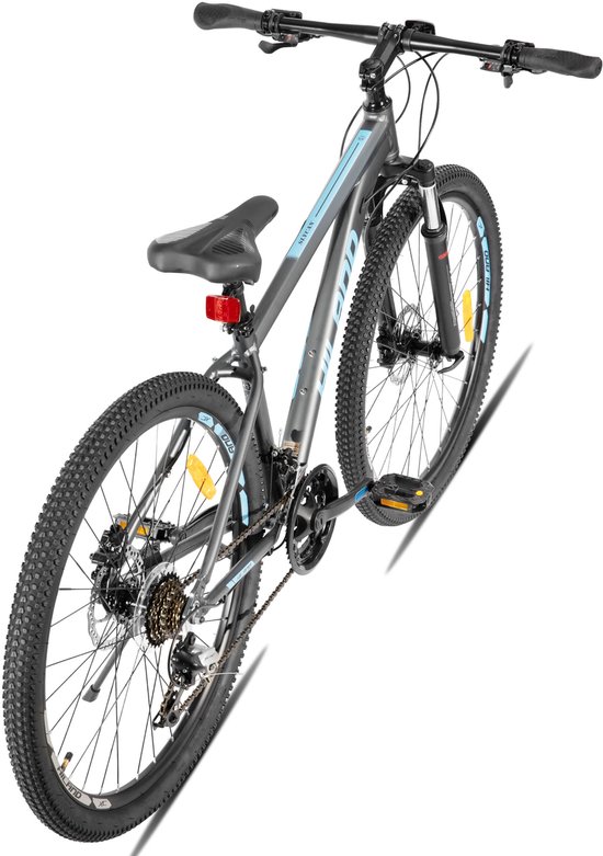 Hiland Bedrock Mountainbike - 27.5 Inch - 24 Versnellingen - Shimano - Hydraulische Schijfremmen - Aluminium Frame - Grijs/Azuurblauw van Hiland — afbeelding 3