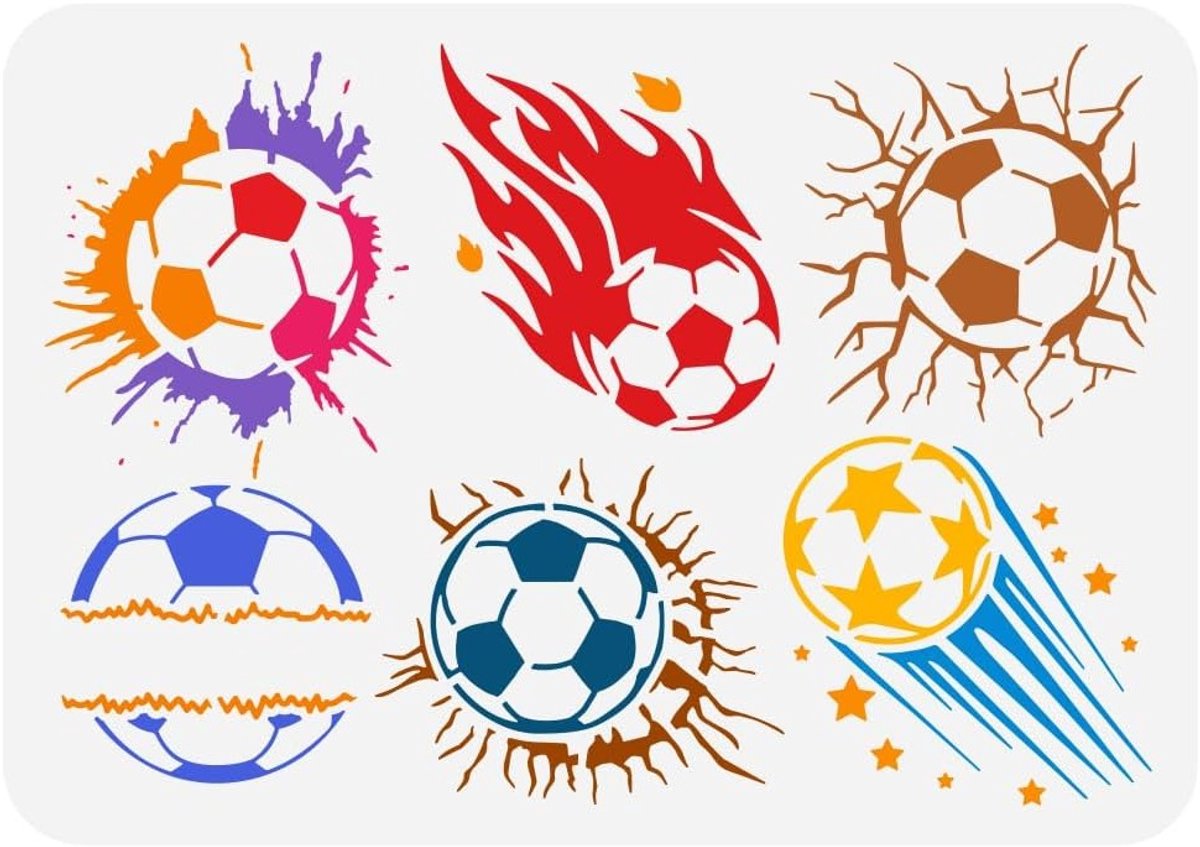Voetbal Vlam Crack Schilder Stencil 21 x 29,7 cm Herbruikbaar Ontwerp Sjabloon voor DIY Kunst en Decoratie op Hout, Muur en Meubels met Voetbalpatroon