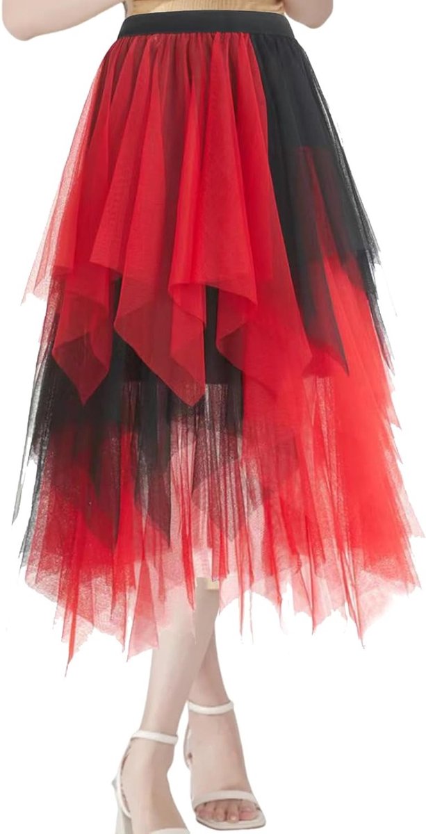 Elegante Tulle Rok voor Dames, Plissé Hoge Taille, Asymmetrische Mesh Midi Rok voor Cosplay, Carnaval en Halloween Feestjes