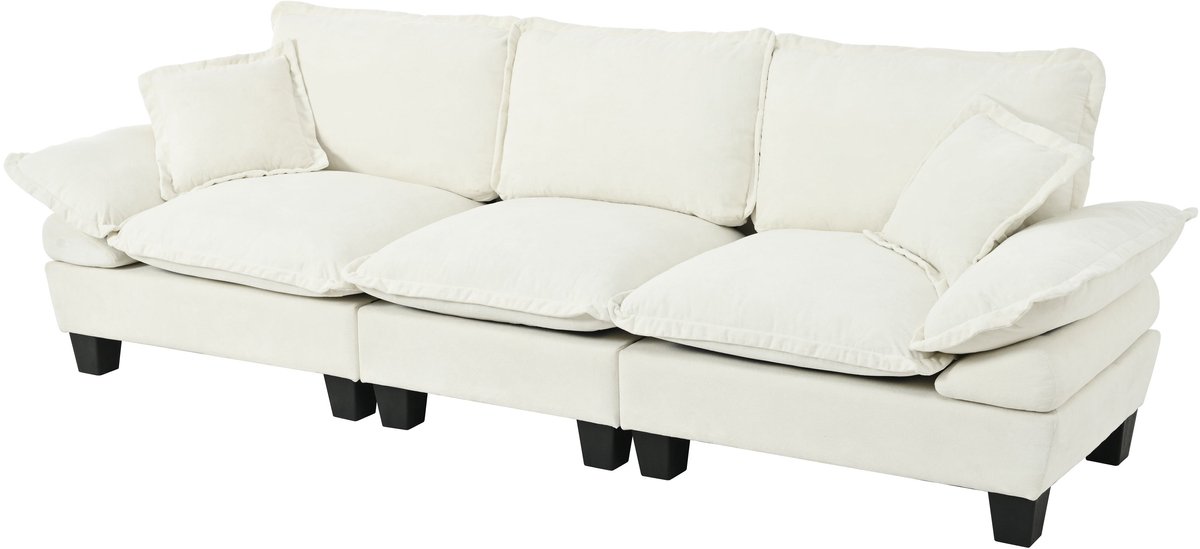 Merax 3-Zitsbank Van Chenille - Beige Sofa Met Gebogen Armleuningen En Zachte Kussens - Comfortabele Bank Voor Woonkamer Appartement En Kleine Ruimtes