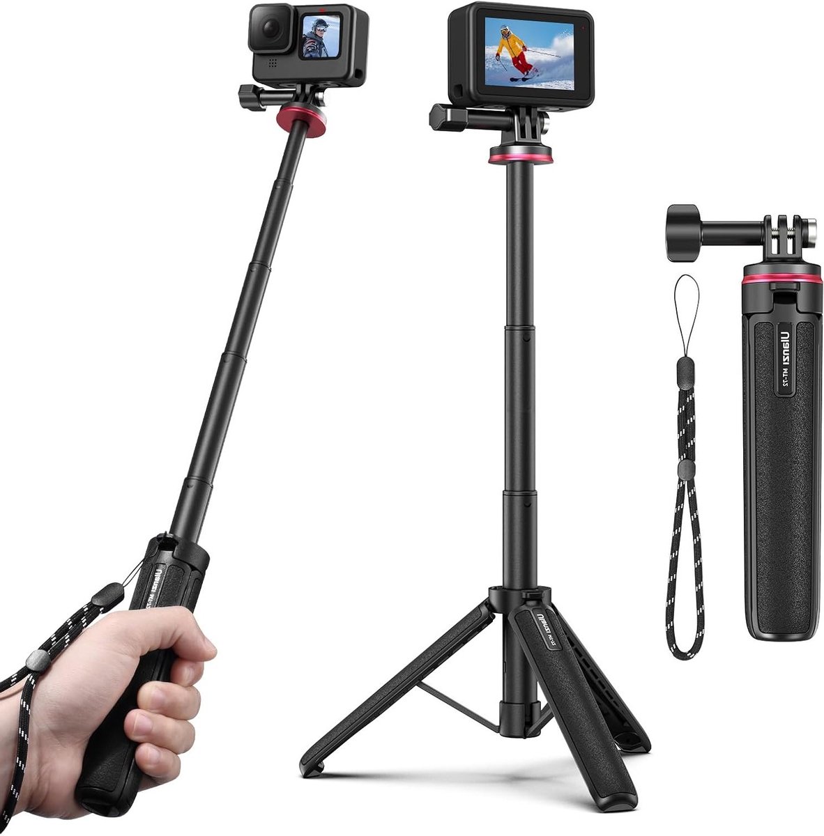 Mini Statief - Vlog Statief - Actiecamera Gebruik - 2-in-1 Functie - 51 cm Max Hoogte - Zilver
