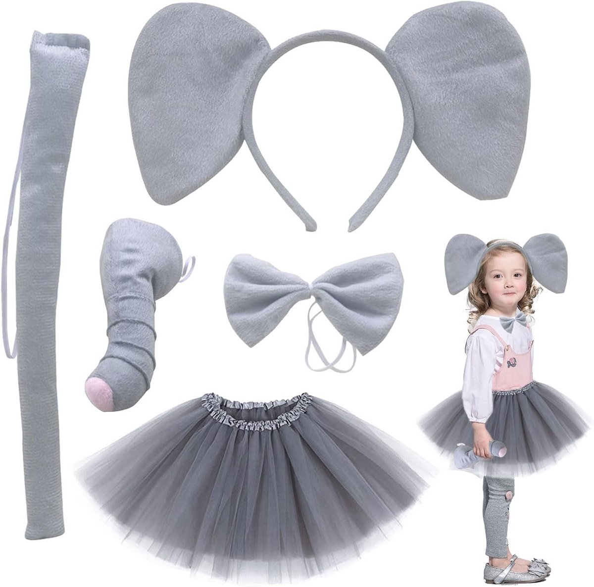 Schattig olifantenkostuum met oren, neus en staart voor Halloween en carnaval - Perfect voor feestjes en cosplay