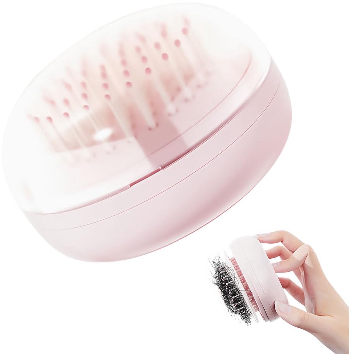 carmdering - Zelfreinigende Haarborstel - Slickerborstel - Haarborstel - Massagekammen - 1 knop, antistatisch, luchtkussen - Zacht voor alle haartypes - Draagbaar (68g, 8,4×5,5 cm) met spiegeltje - Perfect voor thuis en reis