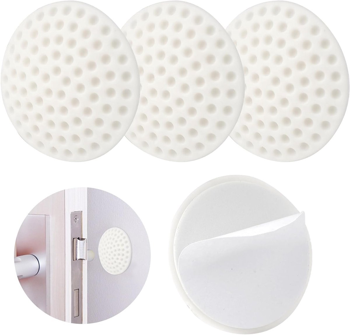 Set van 4 witte deurbuffers van silicone rubber, zelfklevend en robuust, wandmontage, geschikt voor stevige deuren, onzichtbare wandbescherming voor deurknoppen, eenvoudige installatie en langdurige bescherming