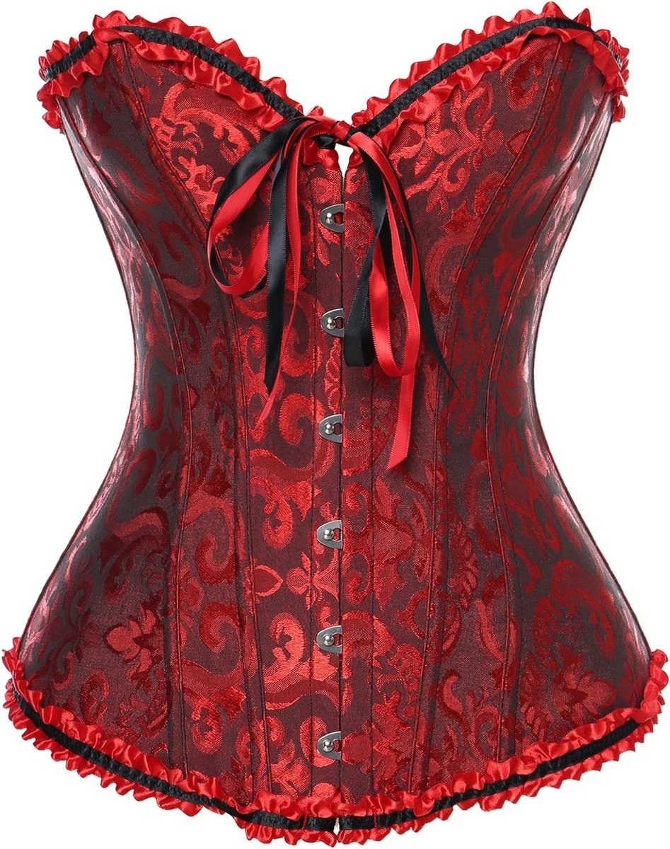 Vintage Corset voor Dames, Volle Buste met Kanten Details, G-Tanga en Klassieke Kleuren