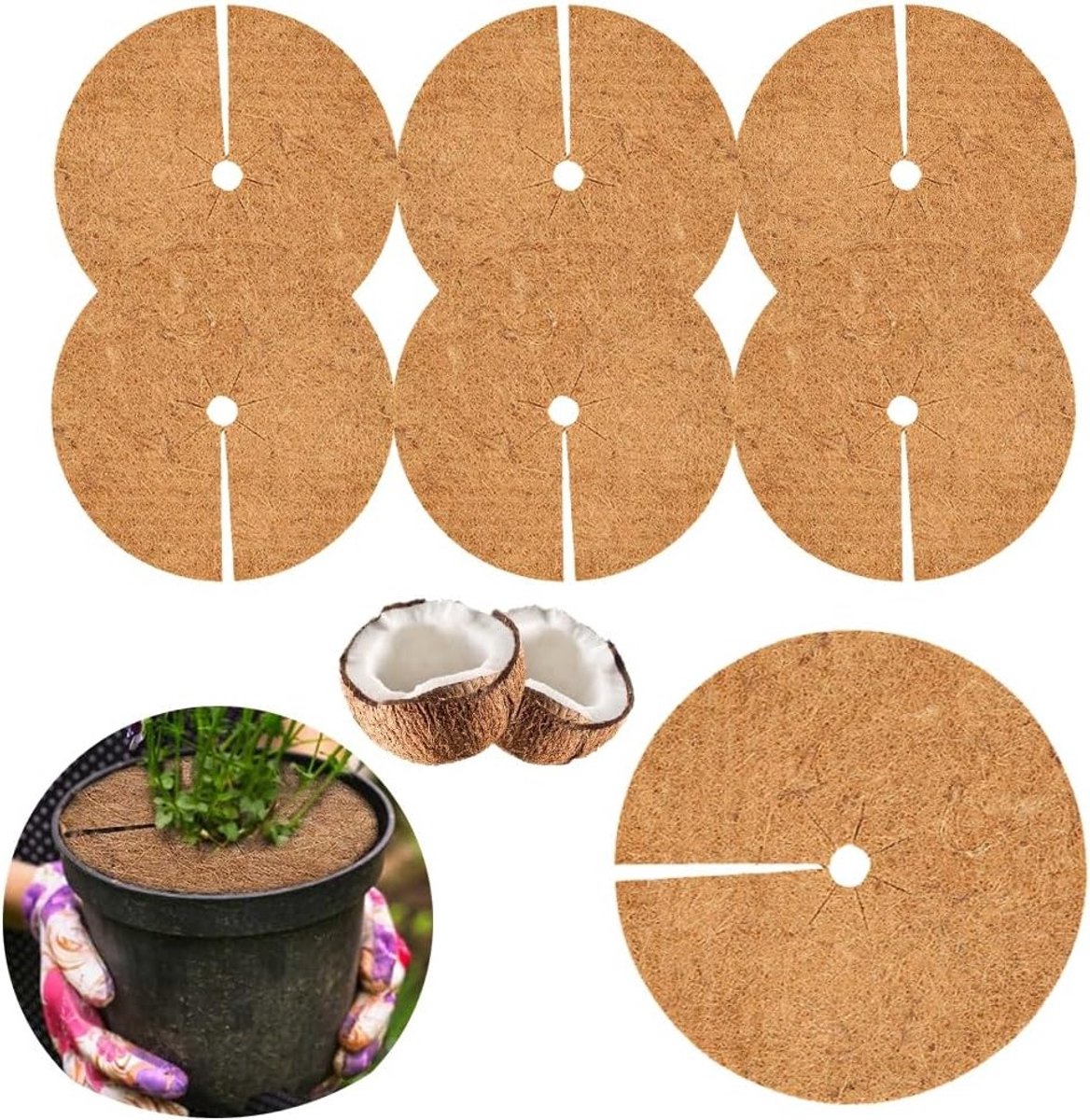 6 stuks kokosmulch schijven van 30 cm, winterbescherming voor planten, onkruidbeschermmat, kokosvezel pad, potplanten bescherming, tuinaccessoires voor planten