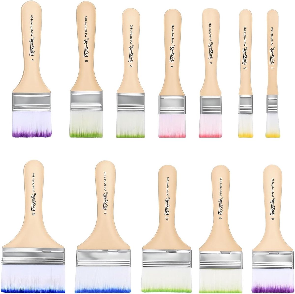 Set van 16 platte verfkwasten voor acryl- en olieverf, nylon kwasten voor schilderkunst en aquarelkunstenaars