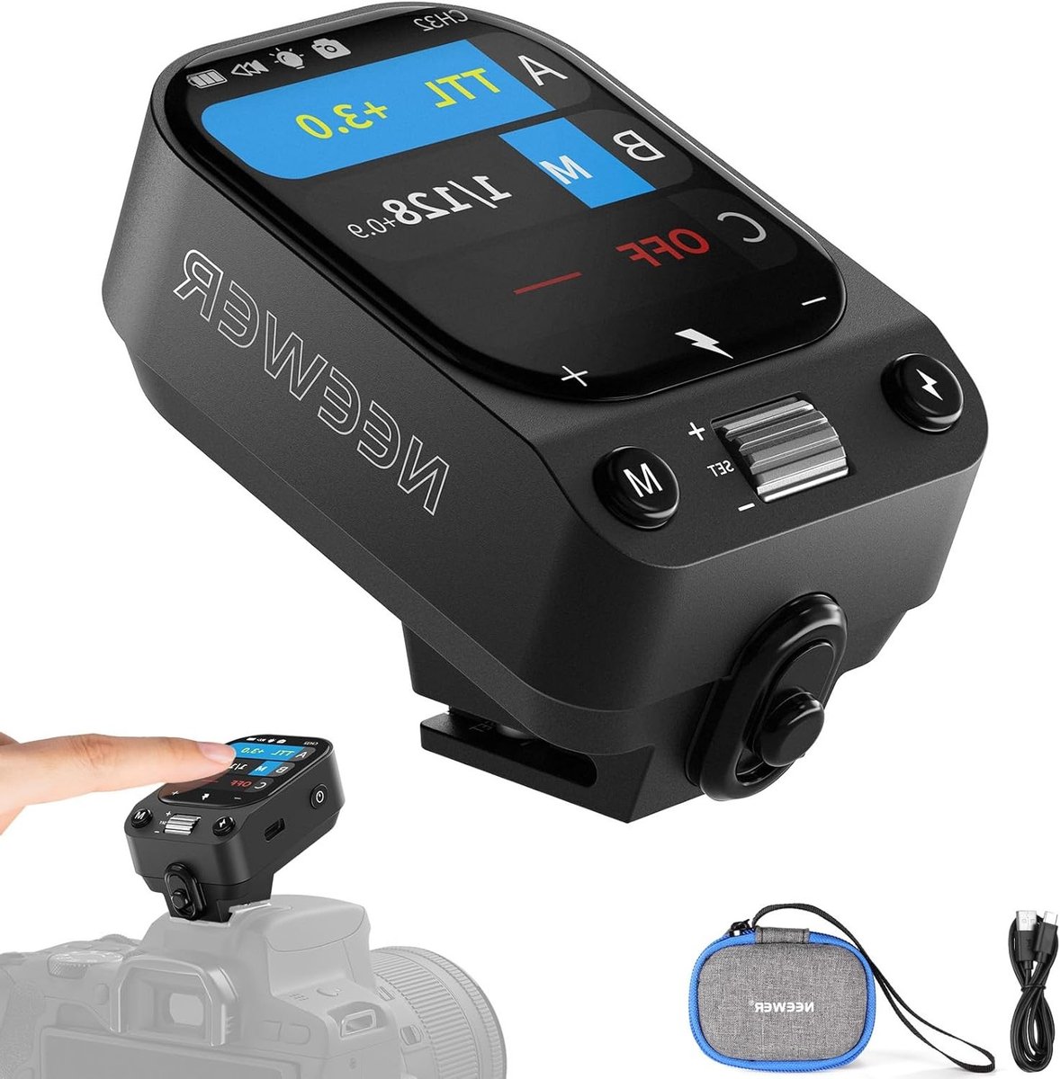 Draadloze Flits Trigger Transmitter voor Canon Camera's met HSS, TCM Schakelaar en OLED Touchscreen, 1/8000s, Inclusief 1000mAh Batterij