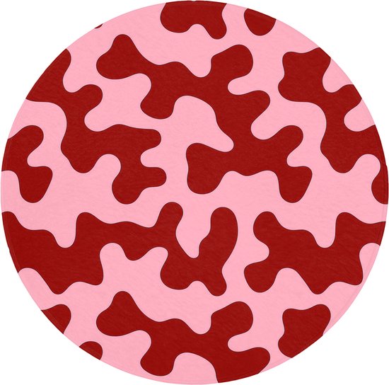 Badmat rond 70x70 cm - Antislip - Modern - Abstract - Rood - Badmatten voor badkamer - Badkamermat - Douchemat - Ronde badkamer mat