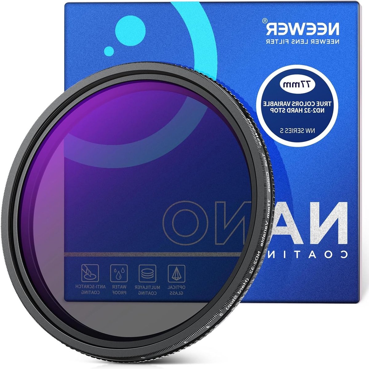 77mm Variabel ND Filter - True Colors Hard Stop ND2-32 (1-5 Stops) voor Professionele Fotografie, Multi-Coated HD Glazen Constructie, Water- en Krassenbestendig