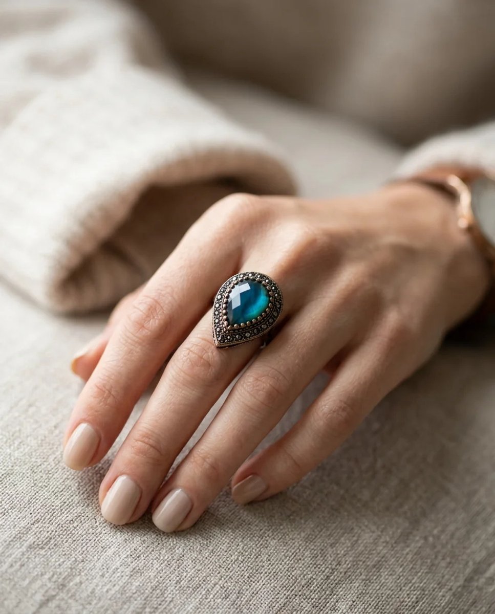 Dorvina Bronzen Dames Antiek Sieraad Ring Kleur Kleurveranderend His Steen Hurrem Model Verstelbaar Vintage Ring