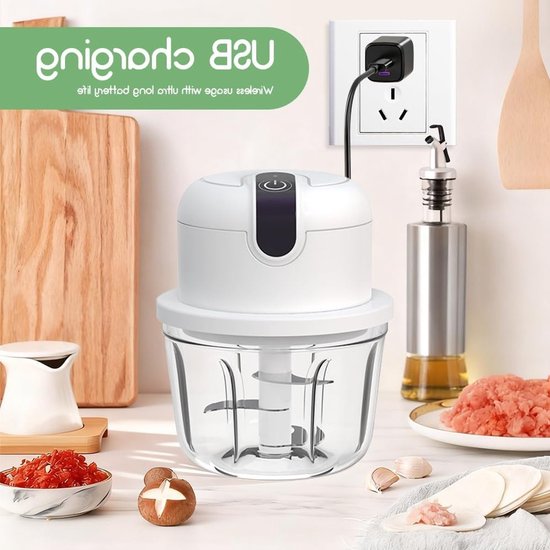Draadloze Mini Uienhakker met USB Opladen - Elektrische Keuken Slicer voor Uien, Fruit, Noten en Vlees — afbeelding 2