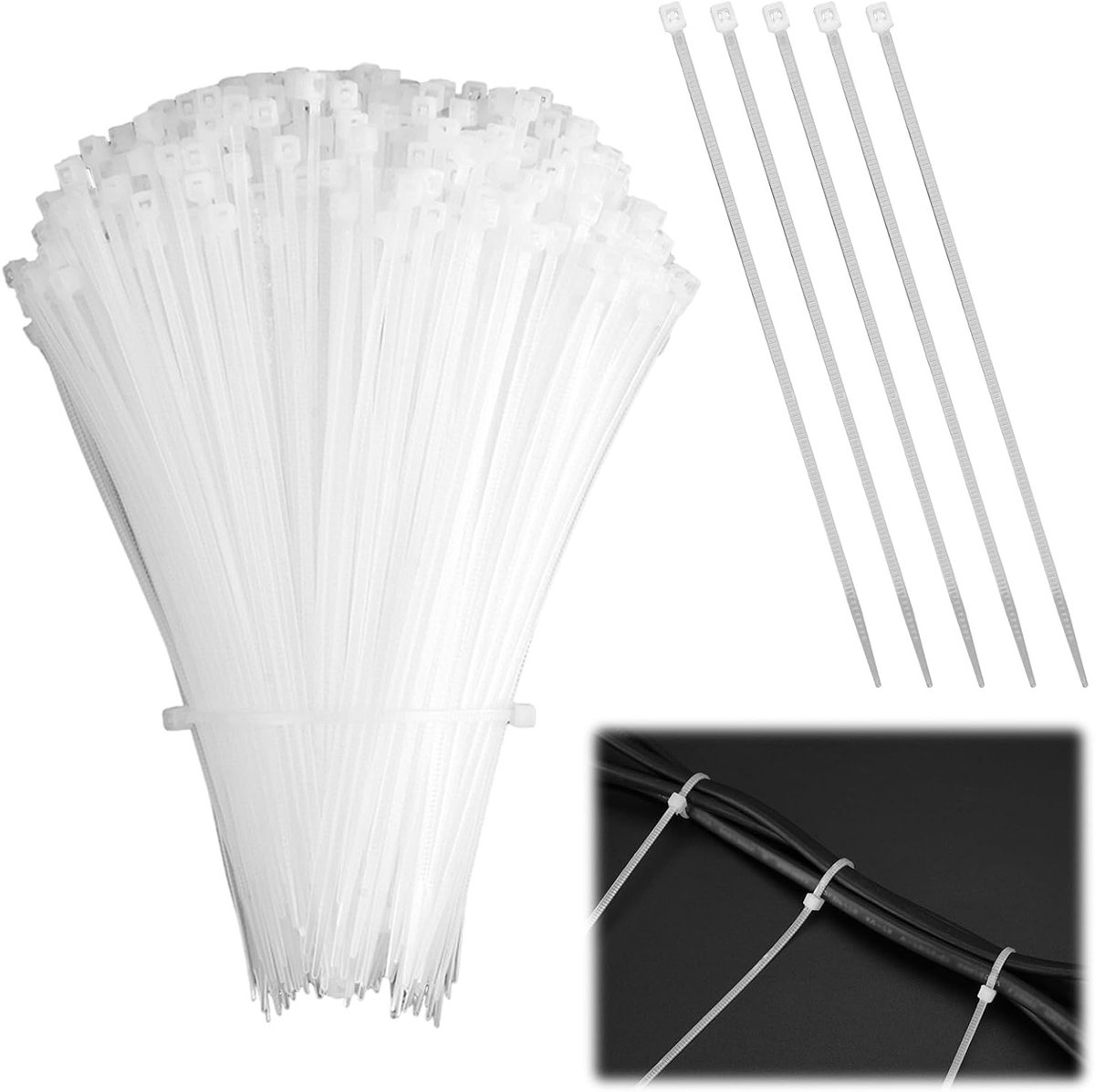 1000 Stuks Witte Kabelbinders, 120 x 2mm, UV-bestendig en Temperatuurbestendig voor Kabelbeheer, Tuinieren en Werkplaatsen