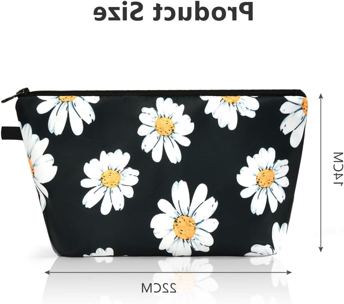 Multifunctionele Canvas Make-up Tas met Rits, Geschikt voor Cosmetica, Kantoorbenodigdheden en Handelskaarten, 22x14 cm, Trendy Witte Daisy Print