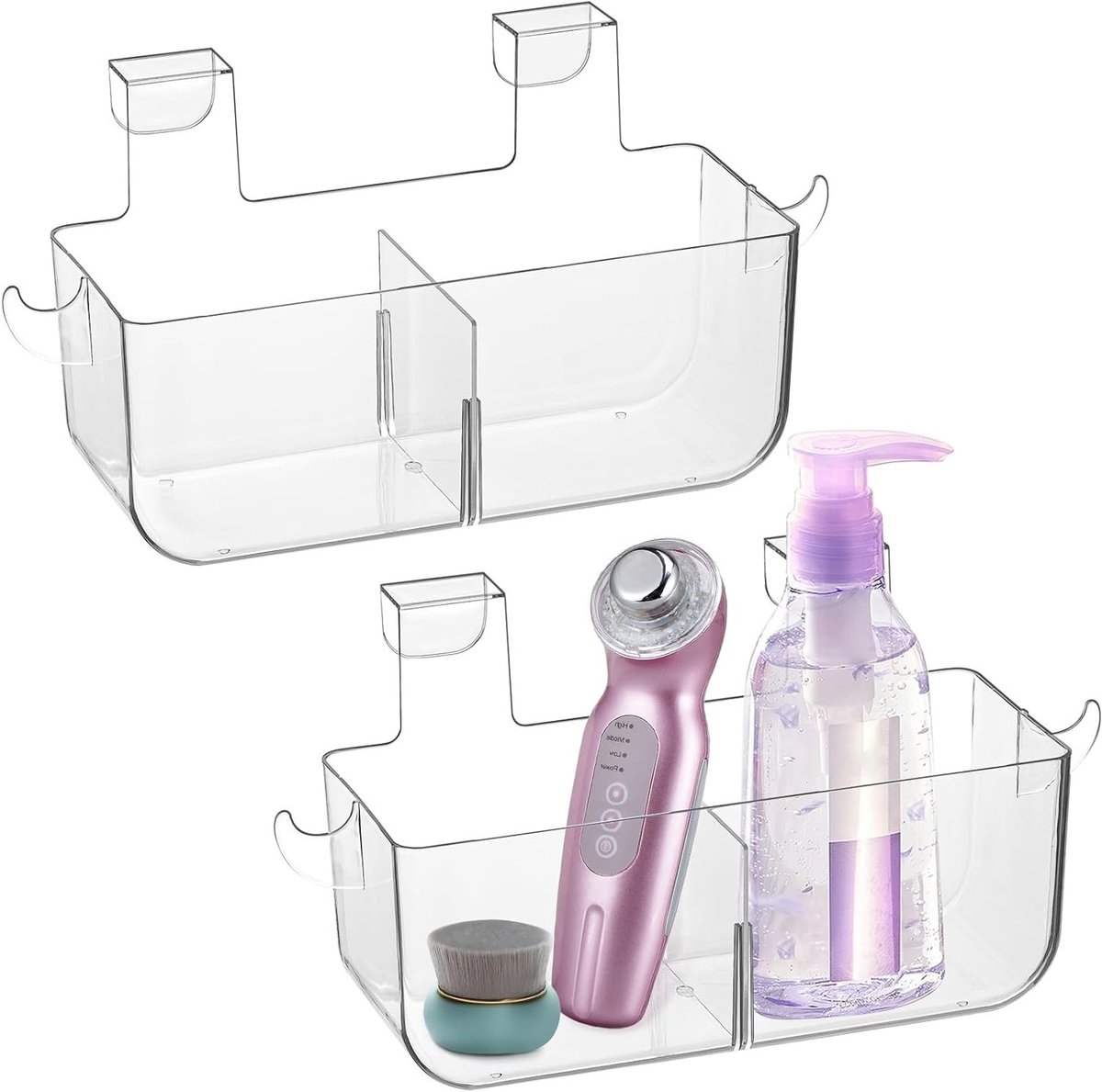 Allecto Premium - Kastdeurorganizer 2 stuks - Opbergbak met haken - Keuken Bijkeuken Badkamer - Transparant - Voor Binnen- of Buitendeur