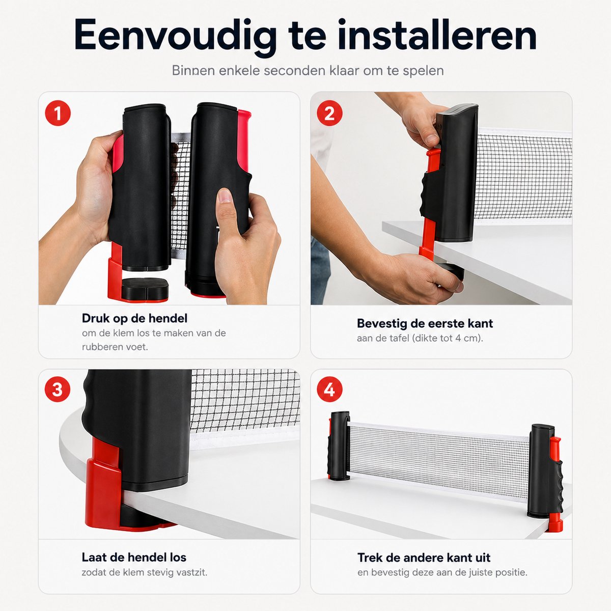 BOTC Tafeltennis Set - 2 Tafeltennisbatjes - 6 Pingpongballen - 1 Tafeltennisnet Uitschuifbaar - Zwart — afbeelding 4