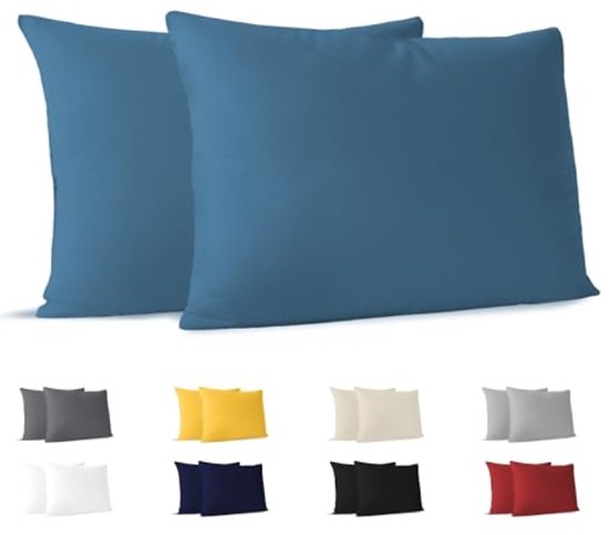 Kussensloop 30x50 cm Set van 2 - 100% Katoenen Jersey - Blauw - 150 GSM - Hypoallergeen en Ademend