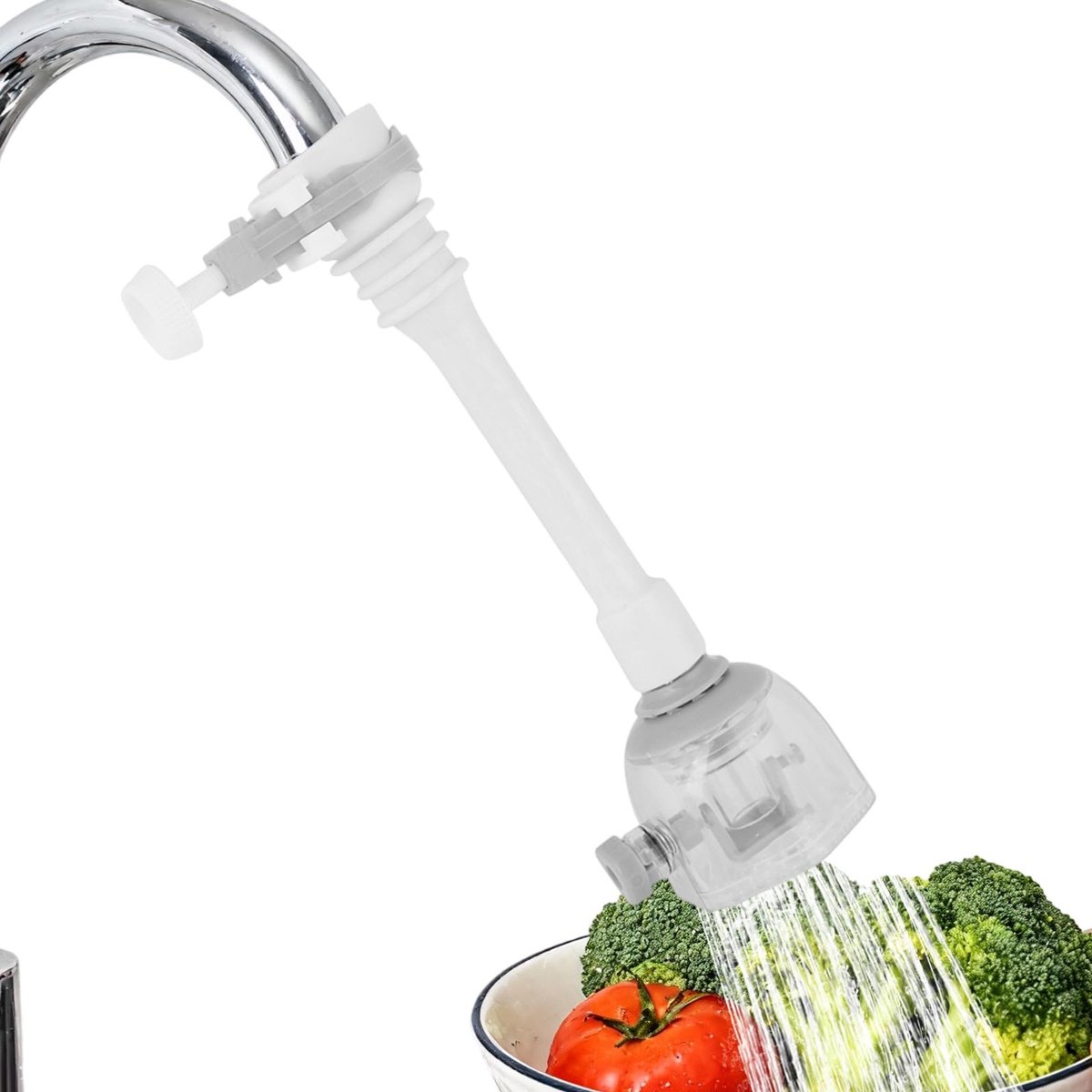 Allecto - Verstelbare kraanverlenger - Waterbesparende keukenkraanslang - Grijs 18 cm - Spatbestendig - Geschikt voor keuken - Kraanverlenging
