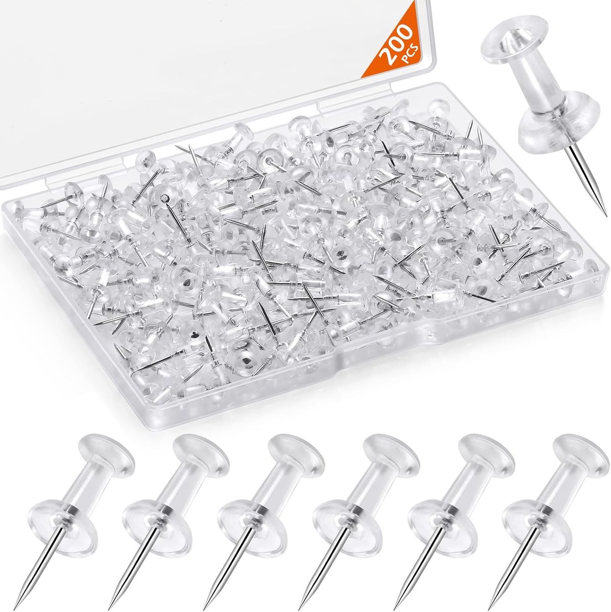OLOEY 200 woorden spijkers - muur met duim spijkers - transparante plastic hoofd - staalpunten - decoratieve marketing - geschikt voor aankondigingsborden - korkbord - kaart - kalender - foto's - huis - kantoor