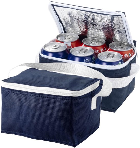 2x stuks kleine koeltas navy/wit 20 cm voor 6/sixpack blikjes - 3,5 liter - Koelboxen/koeltassen - Lunchtrommel van Merkloos — afbeelding 5