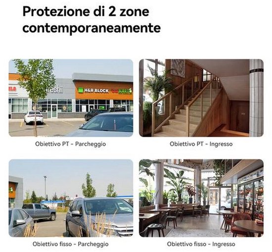 Twee parkeerterreinen en twee ingangen met Imou beveiligingscamera's.
