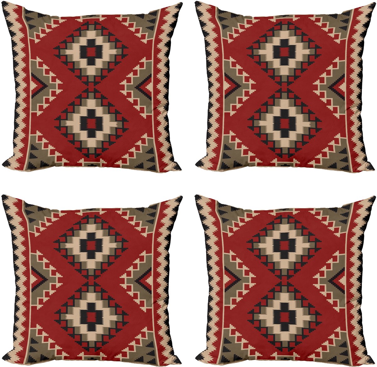 ABAKUHAUS Middle East Decoration Pillow Cover 4-pack, Modern Accent dubbelzijdige digitale print, 45 x 45 cm, Ruby Multicolor