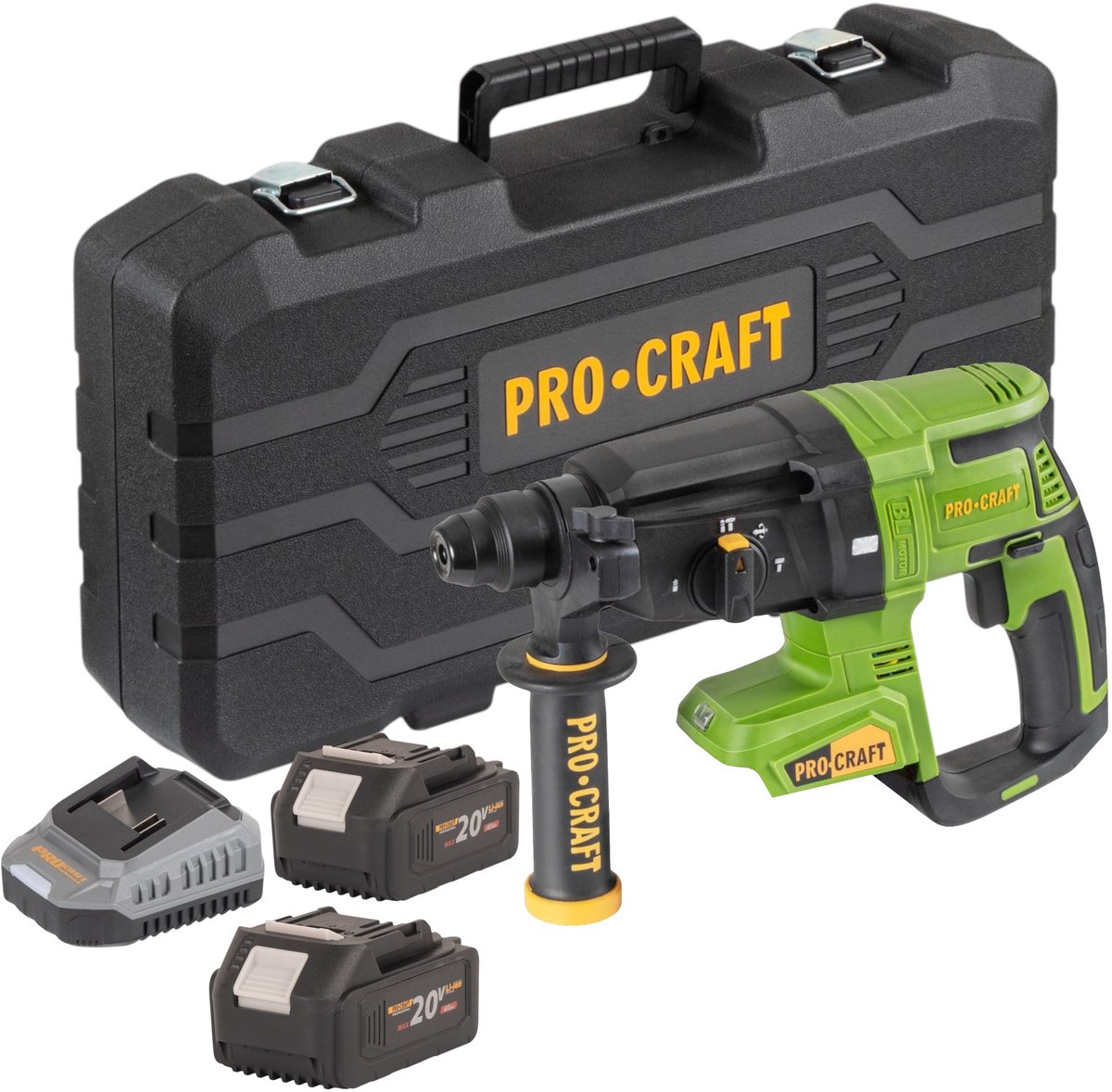 Procraft PHA40bb-c accu-boorhamer 20 V 2,6 J SDS plus borstelloos + 2x accu 4,0 Ah + oplader + koffer