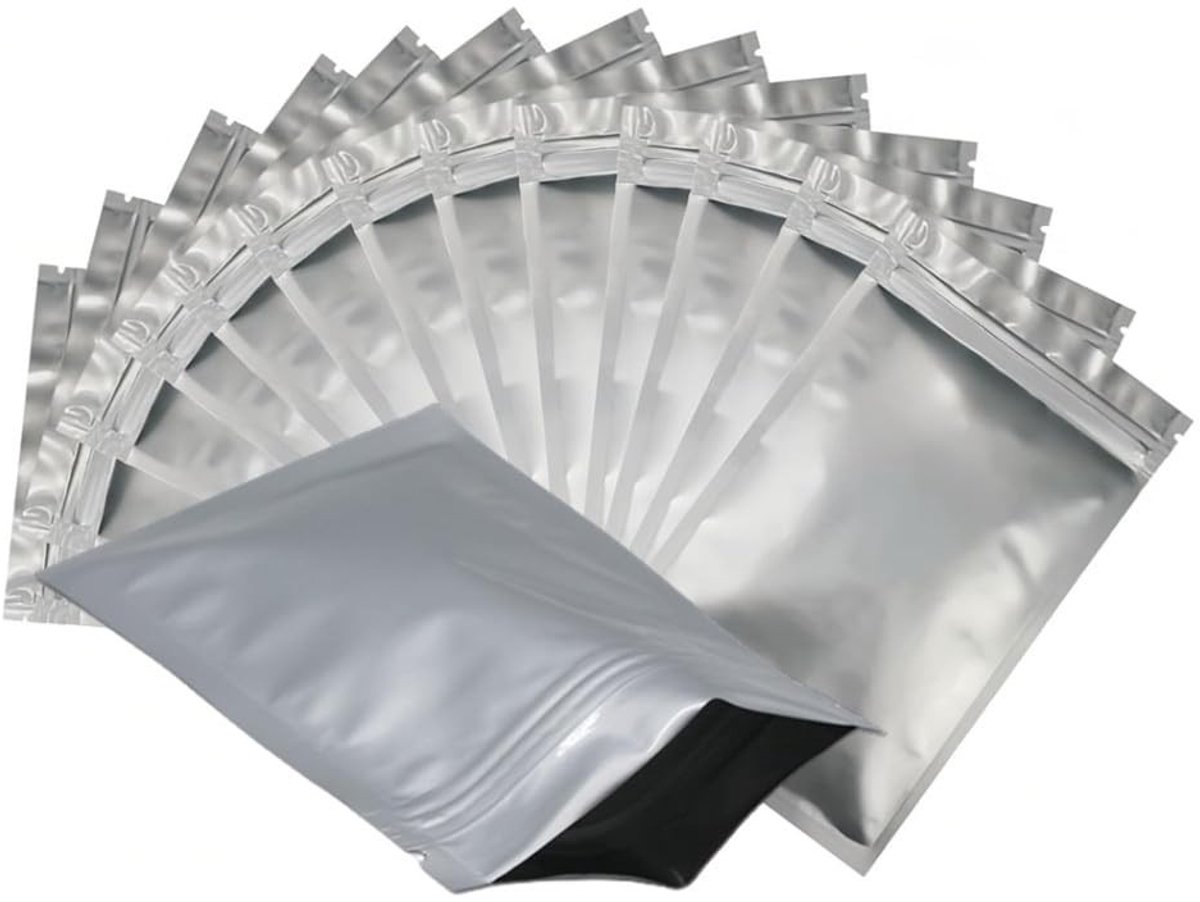 Allecto - Hersluitbare Aluminium Zakken - Voedselopslag - 10 x 17,5 cm - Snackverpakking - 100 stuks - Geschikt voor levensmiddelen