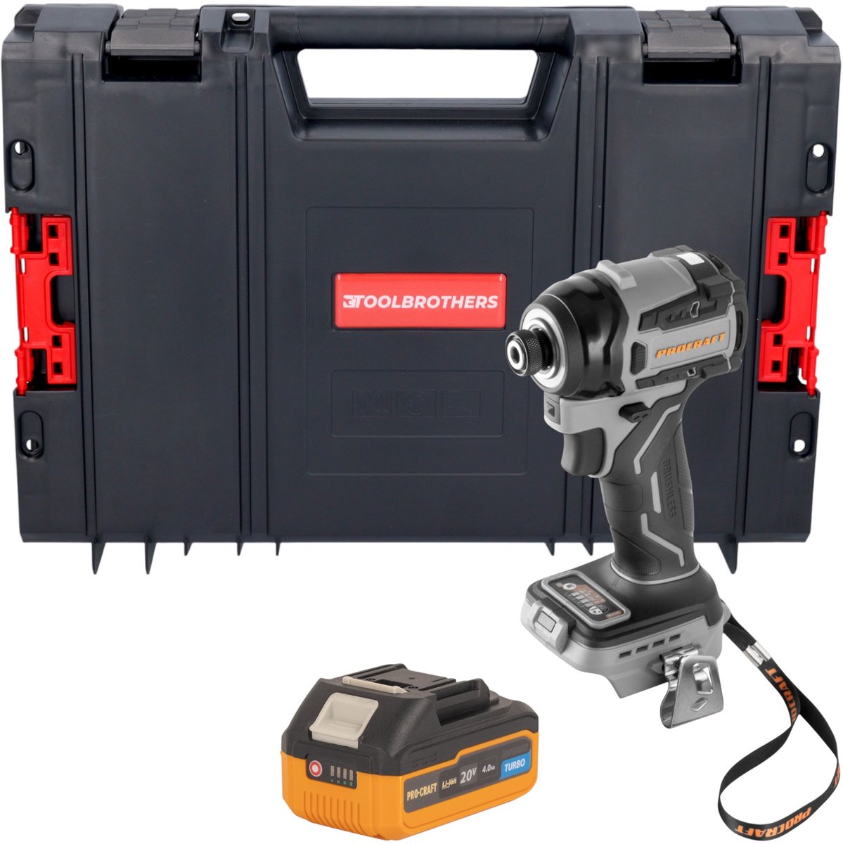 Procraft Industrial ID20Abb accu-slagmoersleutel 20 V 180 Nm 1/4" + 1x accu 4,0 Ah + RHINO gereedschapskoffer - zonder oplader